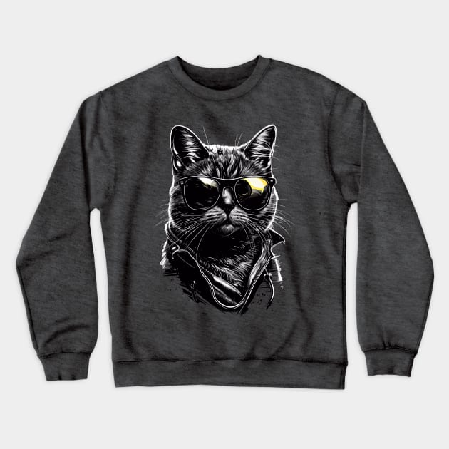 Cool Black Cat with Shades Crewneck Sweatshirt by NVDesigns